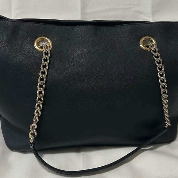 Calvin Klein - Black Faux Leather Tote Bag with Gold Chain Straps - Picture 1 of 4